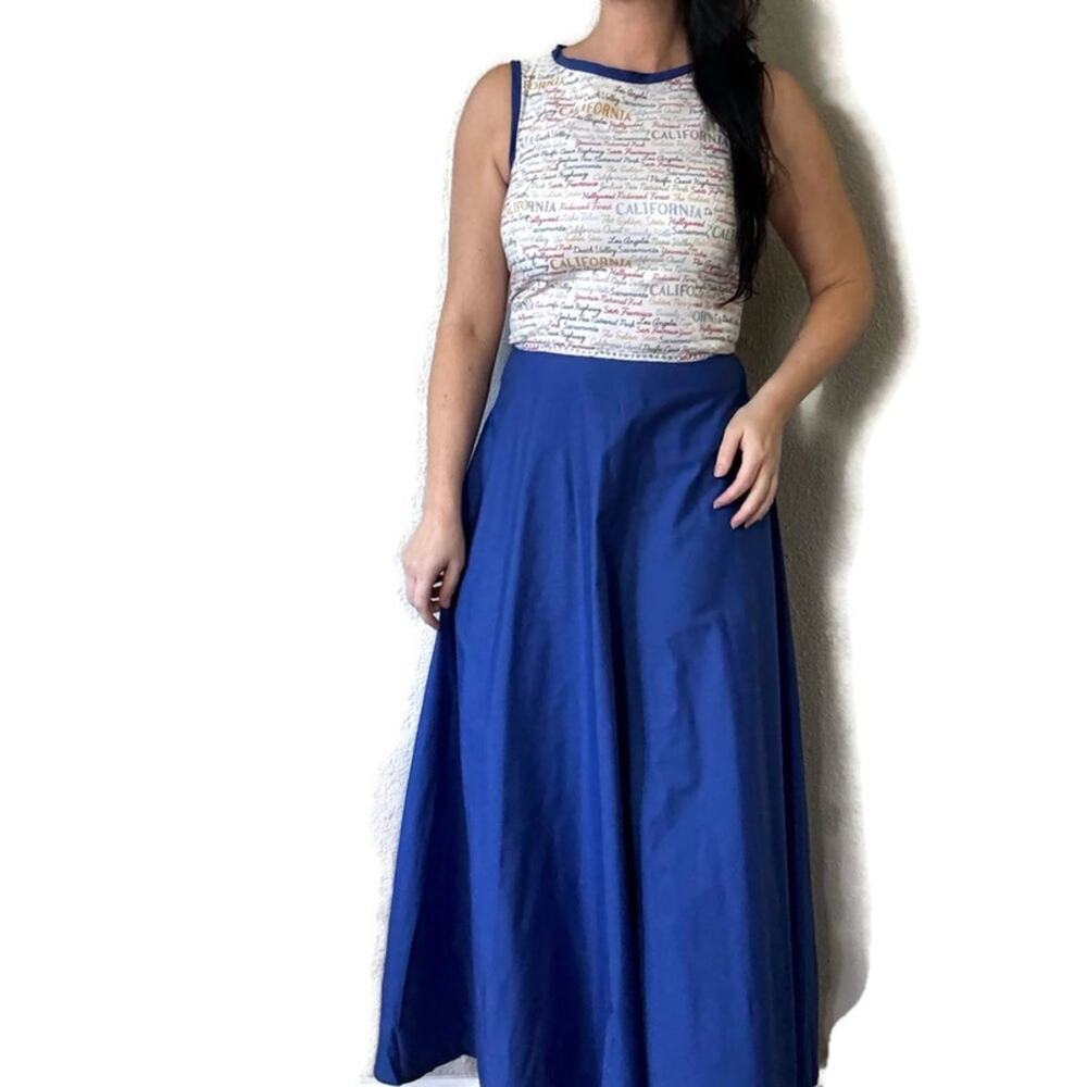 Vintage 70s Blue California Maxi Dress Size 8